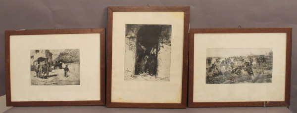 Lotto composto da tre stampe raffiguranti opere di Fattori, cm 27 x 36, entro cornici.