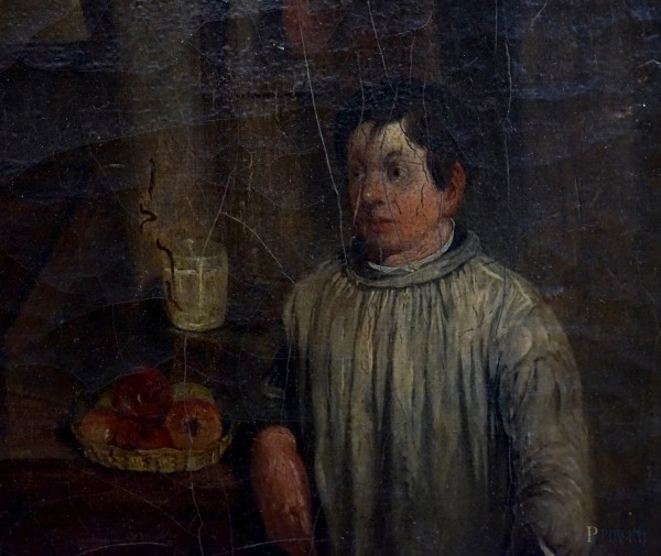 Scuola inglese del XIX secolo, Il cavadenti, olio su tela, cm 43,5x53,5, entro cornice, (lievi di...