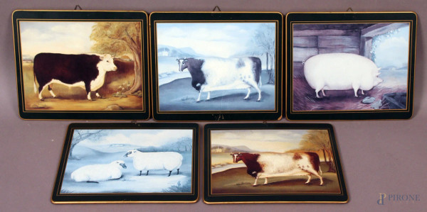 Lotto composto da cinque stampe raffiguranti animali, misure max. 20x24 cm.