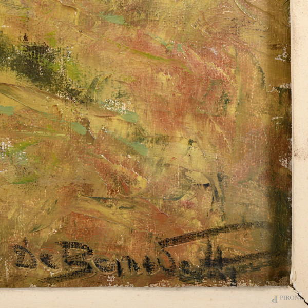 Edgardo de Benedetti, Cavalli in corsa, XX secolo, olio su tela, cm 50x60, firmato in basso a des...