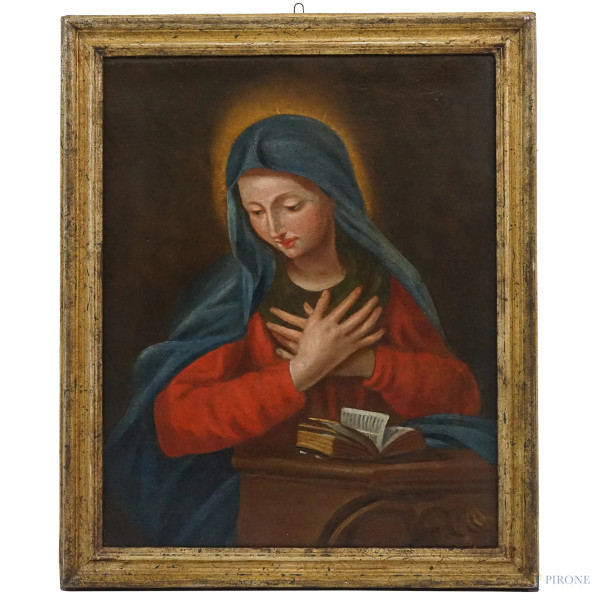 Scuola marchigiana, XVIII secolo, Vergine in preghiera, olio su tela, cm 62x49, entro cornice, (restauri)