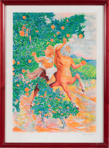 Aligi Sassu (1912-2000), Centauro, litografia su carta es. 292/350, cm 83,5x60, firmato in basso a destra, entro cornice
