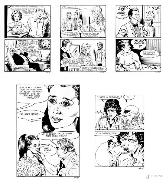 Lotto composto da cinque tavole di fumetti.