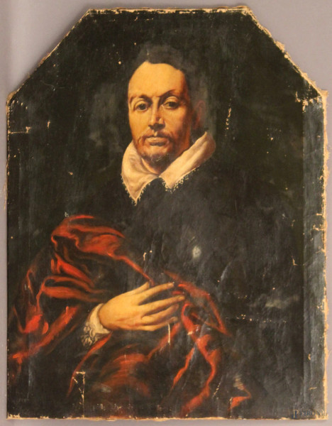 Ritratto di nobile, olio su tela, cm 73x59, XIX sec., (difetti sulla tela).