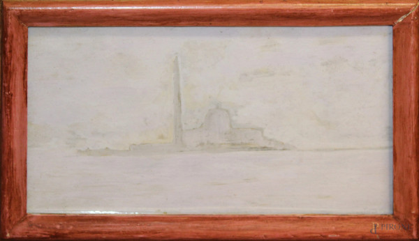 Virgilio Guidi, Scorcio di Venezia, olio su tavola, cm 16x26, entro cornice.