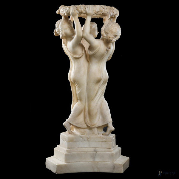 Tre Grazie, XIX secolo, scultura in alabastro, altezza cm 68, (scalfiture)