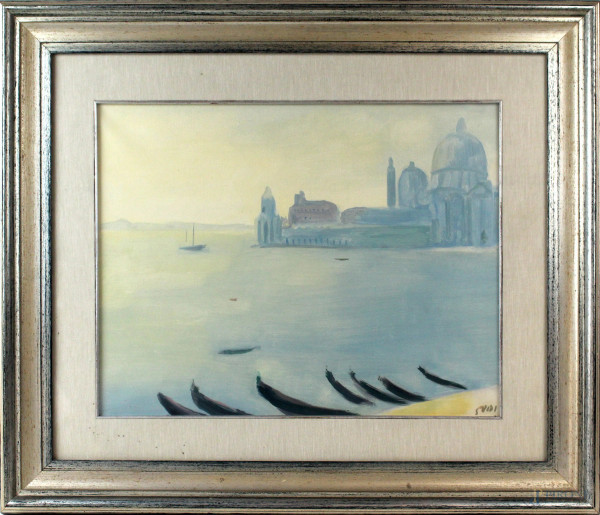 Virgilio Guidi - Venezia, olio su tela, cm 40x50, entro cornice, con allegata autentica su foto
