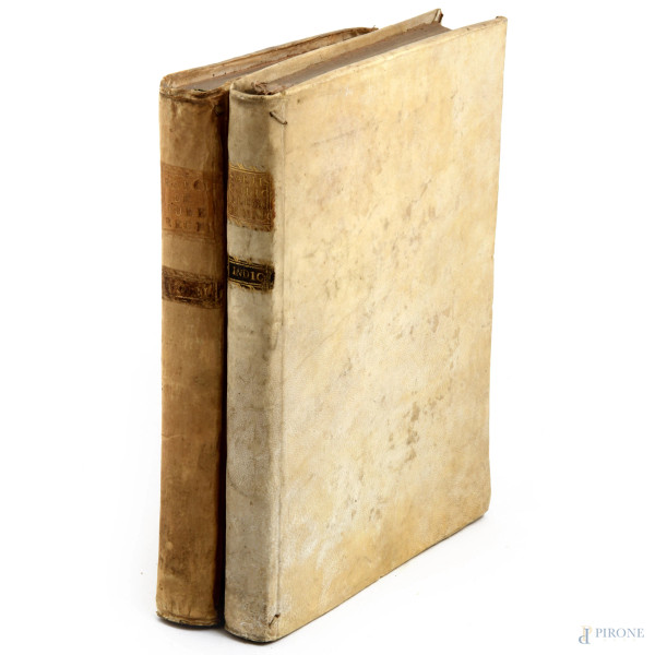 Lotto di due libri di giurisprudenza del Regno di Napoli (gore, difetti, umidità, strappi)