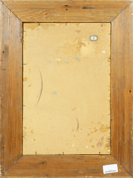 Pastorella, XIX secolo, olio su tela applicata su cartone, cm 50x33, firmato, entro cornice, (dif...