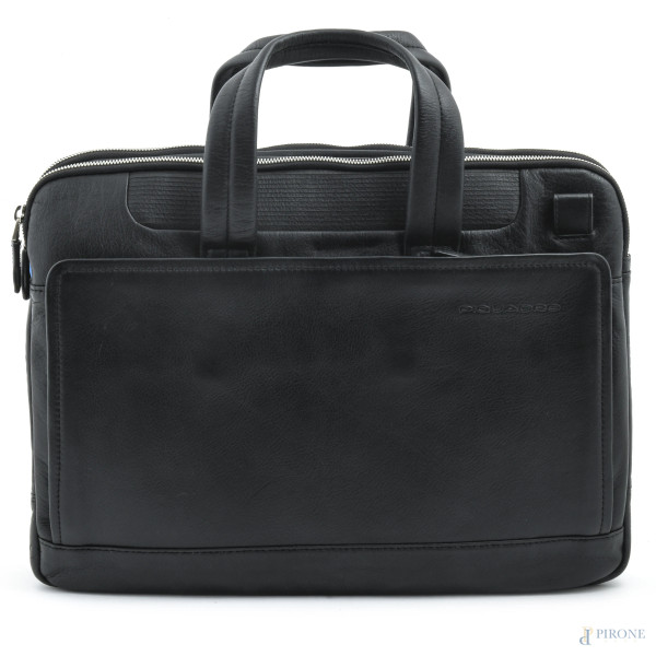 Borsa portacomputer Piquadro in pelle nera, cm 29x39x11, (segni di usura)