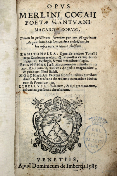 Opus Merlini Cocaii, poetae mantuani, Venezia, 1585