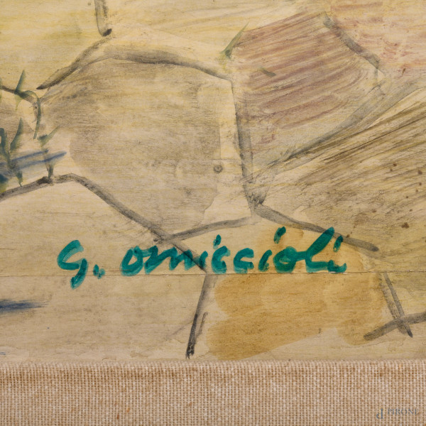 Giovanni Omiccioli (1901 - 1975), Le cucitrici , tecnica mista su compensato, firmato in basso a ...