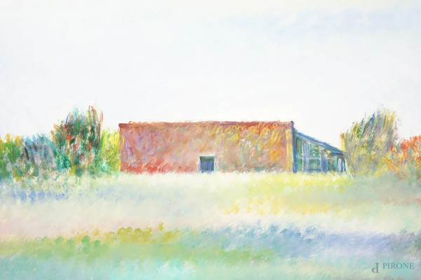 Paesaggio, olio su cartone, cm 34x48, entro cornice