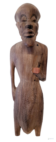 Artista coloniale del Novecento (XX sec.), Figura tribale, Scultura Bamana in legno duro a patina scura (ebano), altezza cm 83, Mali centro occidentale, epoca coloniale, prima metà del XX sec.