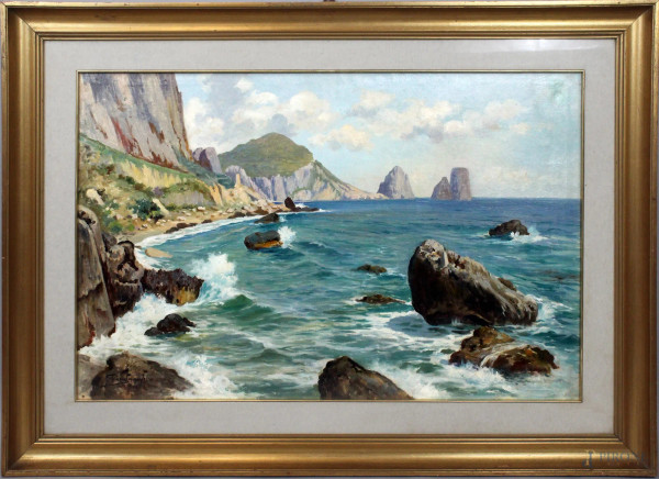 Scorcio di Capri, olio su tela, cm. 58x88, firmato, entro cornice.