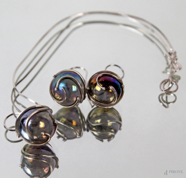 TSC Jewels, parure collana e orecchini a sfera,  lunghezza max cm 23,5, (segni di utilizzo).