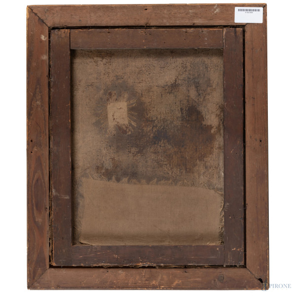 San Giuseppe, XVIII secolo, olio su tela, cm 48x39, entro cornice, (ondulazioni della tela, craqu...