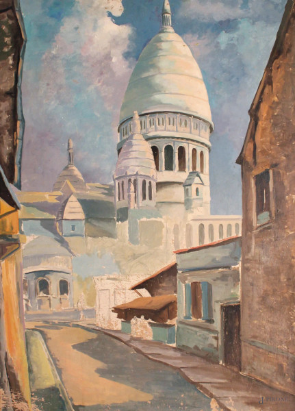 Cesare Laruffa, Scorcio di Parigi, olio su masonite, cm 99 x 65, entro cornice.