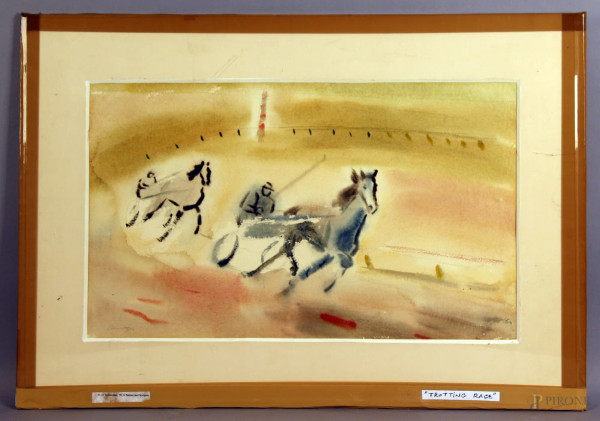 Gertrude Schweitzer - Trotting race, acquarello su carta, provenienza New Britain Museum of America Art, cm. 55x35.