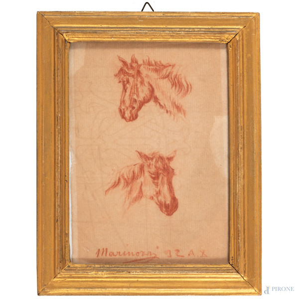 Lotto composto da tre disegni a sanguigna raffiguranti animali, XX secolo, misure massime cm 18x1...