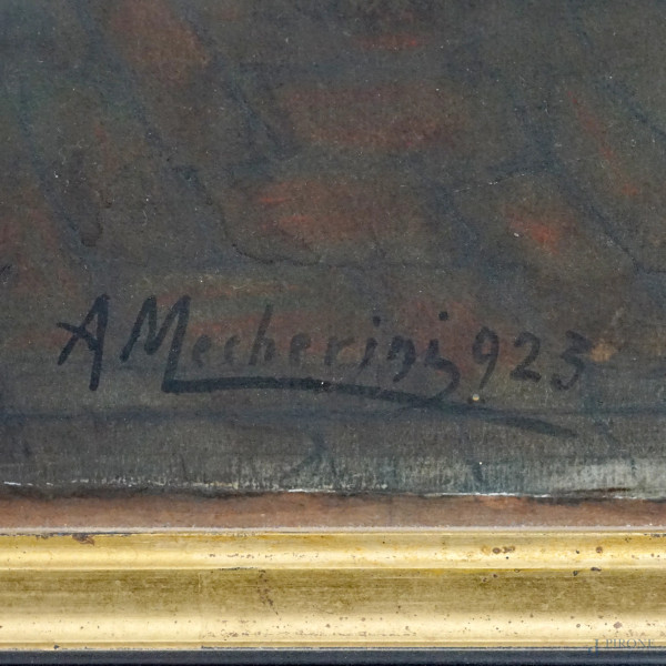 Amelia Mecherini (Firenze, 1886 – 1960), La preghiera, acquerello e matita su carta, firmato e da...