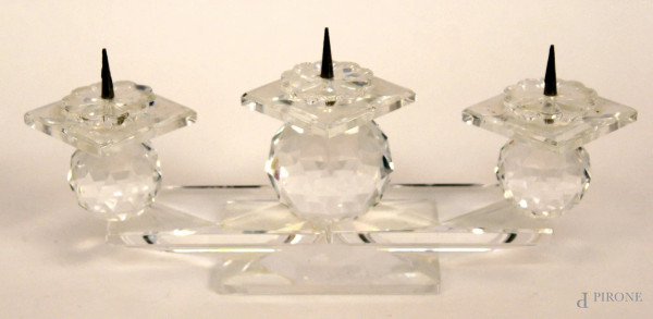 Candeliere Swarovski a tre luci, cm 6 x 16.