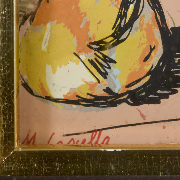 Michele Cascella, Omaggio a Portofino, multiplo retouchè su argento (P.A.), cm 20x26, entro corni...