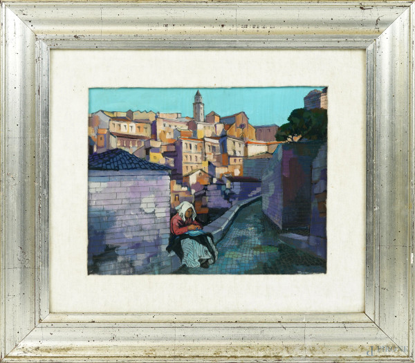 Corrado Frateantonio - Matera, olio su cartone telato, cm 24x30, firmato fronte retro, 1979, entro cornice