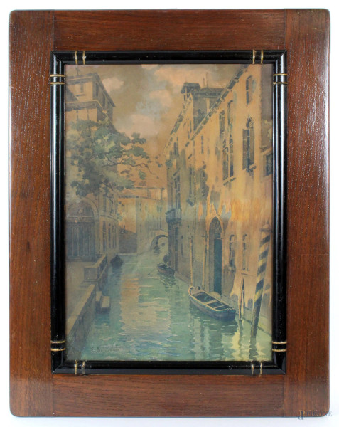 Scorcio di Venezia, acquarello su carta, cm 51x36, firmato Boniventi, entro cornice