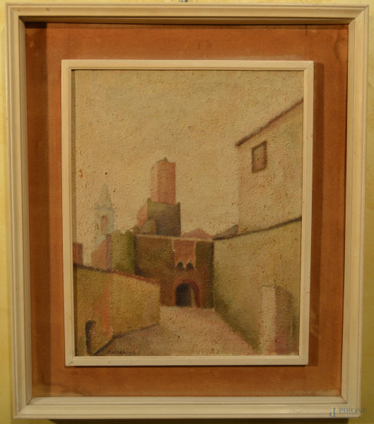 Scorcio di paese,olio su tela 40x50 cm, firmato Faltracco