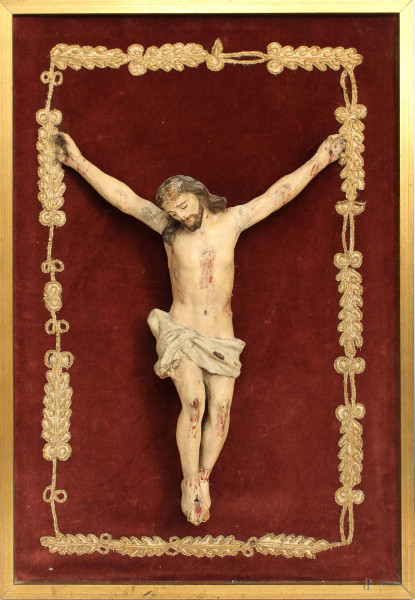 Cristo in legno laccato e dipinto, XIX sec., H 45 cm.