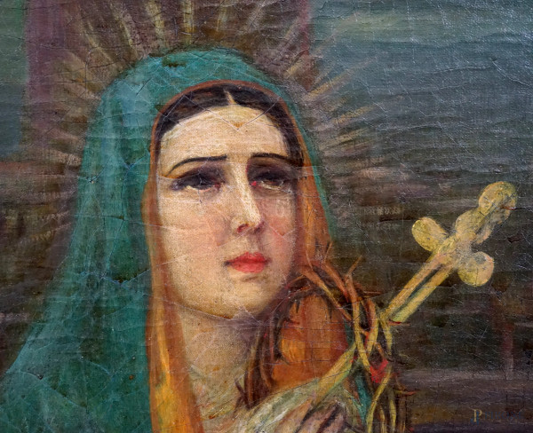 Vergine addolorata con i simboli della Passione, olio su tela, fine XIX secolo, cm 93x77, entro c...