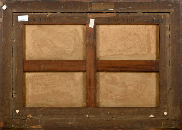 Paesaggio con gregge, XIX-XX secolo, tecnica mista su tela, firmato e iscritto "1892-1901" in bas...