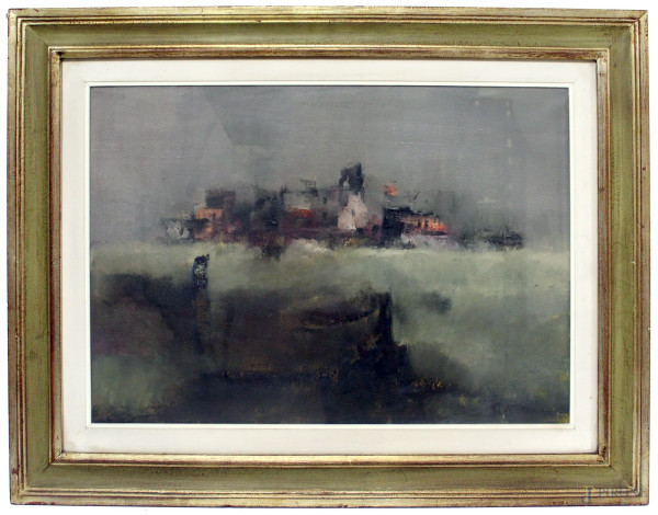 Lido Bettarini - Paesaggio con case, olio su tela, cm 50 x 70, datato 1968, entro cornice.
