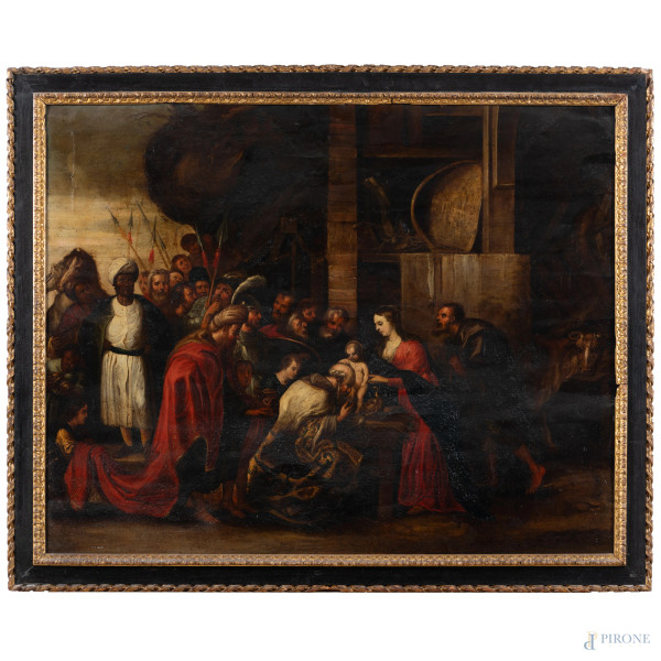 Annunciazione, XVIII-XIX secolo, olio su zinco, cm 70x87, entro cornice(abrasioni, ondulazioni del supporto, piccole cadute di colore)