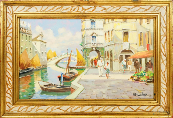 Chioggia, olio su compensato, cm 30x50, firmato, entro cornice.