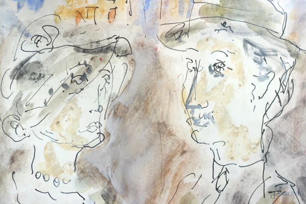 Orfeo Tamburi (Jesi, 1910 – Parigi, 1994), Ritratto, acquarello su carta, cm 27x21, entro cornice