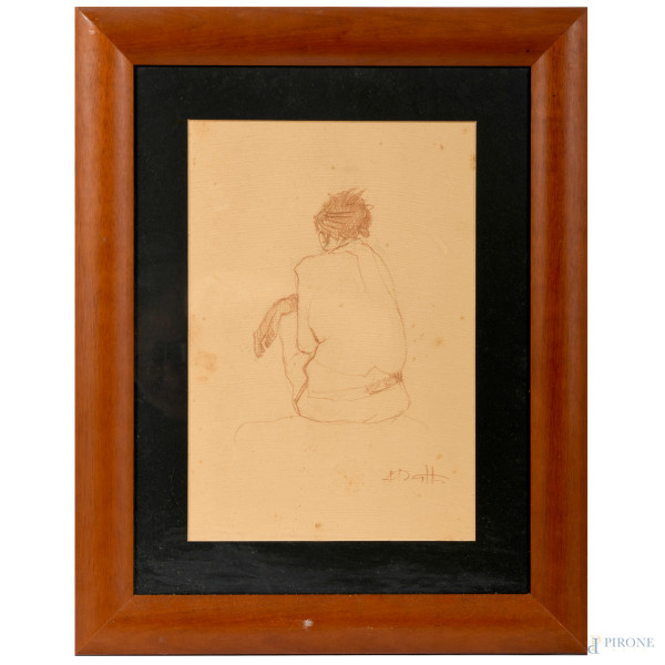 Ascanio De Gattis, Attesa, matita su carta,  cm 24x30, firmato in basso a destra, entro cornice, (tracce di umidità)