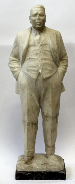 Figura d'uomo,scultura in marmo, firmata Pugi, h 58 cm