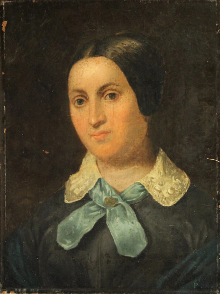 Ritratto di donna, olio su tela, XIX sec, cm 50 x 40.