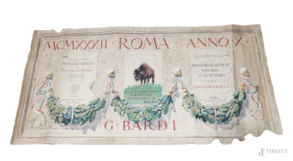 Manifesto anni '30, MCMXXXII Roma Anno X G. Bardi, O. Ferretti 1932, cm 101,5x198 (difetti)