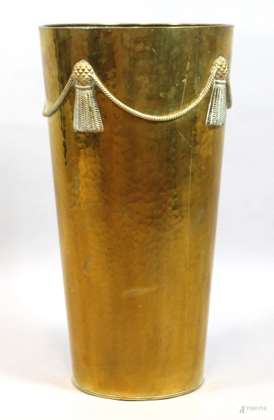 Portaombrelli in metallo dorato, con decori a rilievo, altezza cm. 54,5