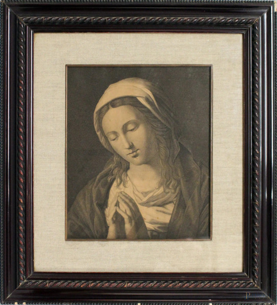 Madonna, stampa del XIX sec., cm 35x30, entro cornice.