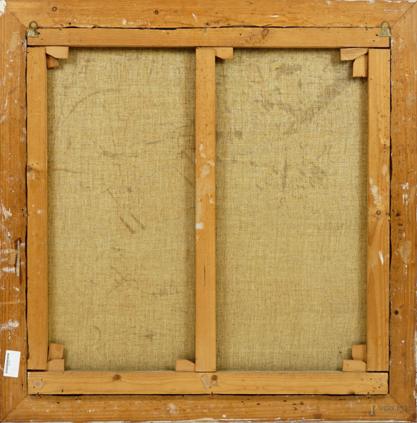 Torre salaria, olio su tela, firmato, cm 80x80, entro cornice
