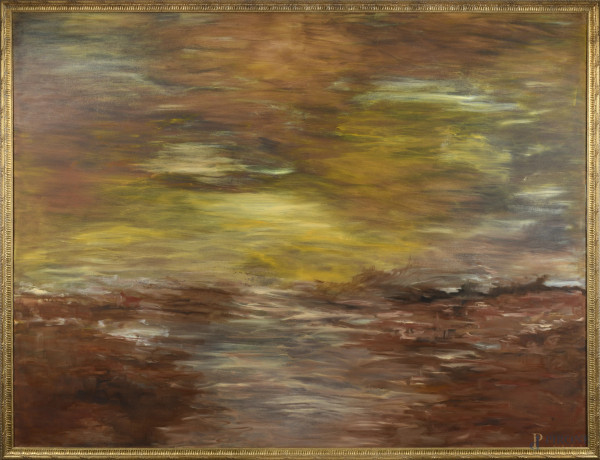 Paesaggio, XX secolo, olio su tela, cm 150x200, entro cornice