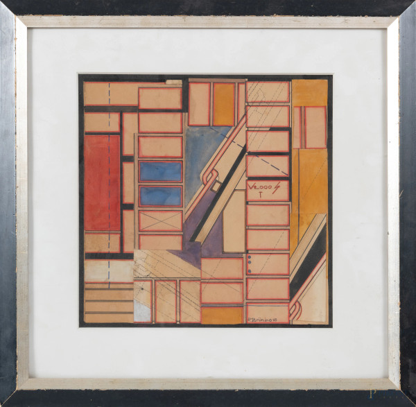 Senza titolo, tecnica mista su carta, cm 44x44,5 compreso passepartout, firmato e datato "2005" in basso a destra, entro cornice, (lievi segni di usura)