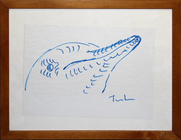 Aldo Turchiaro - Volatile, pennarello su carta 20x30 cm, entro cornice.
