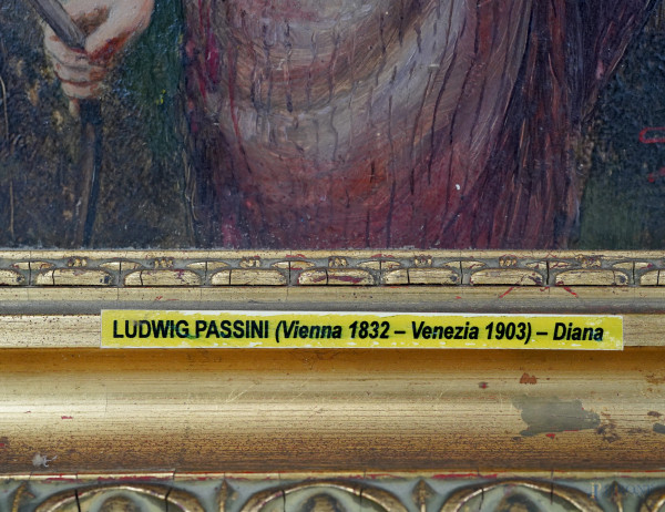 G. Bassi, Diana, 1903, olio su tavola, cm 27x21 entro cornice. Firmato e datato in basso a destra