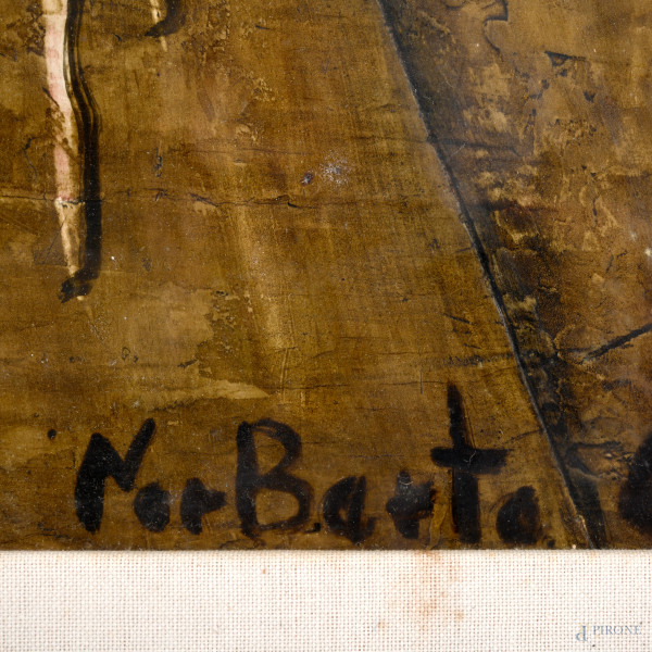 Norberto Proietti (Spello, 1927 – Spello, 2009), Frati, olio su tavola, cm 49,5x84 entro cornice