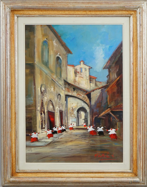 Norberto Martini - Libera uscita, olio su tela, cm 70x50, entro cornice.